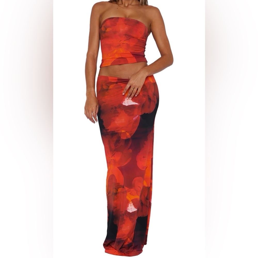 Red Floral Maxi Skirt